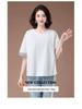 Women's Summer Plus Size Loose Fit All-Cotton Patchwork T-Shirt - Short Sleeve, Color Block, Middle-Aged Style