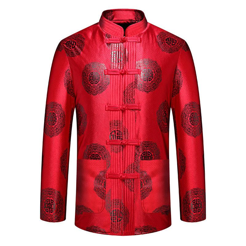 Winter Printed Longevity Cotton-padded Clothes Tang Clothing, Velvet Festive Middle-aged and Elderly Men's Cotton-padded Jackets