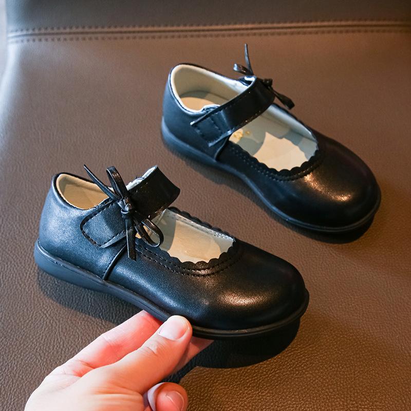 Zapatos Escolares para Niñas Negros Mate Modernos Zapatos Planos para Niños Lazos Simples 2025 Nuevo Zapatos de Cuero para Niños Suela Blanda Antideslizante
