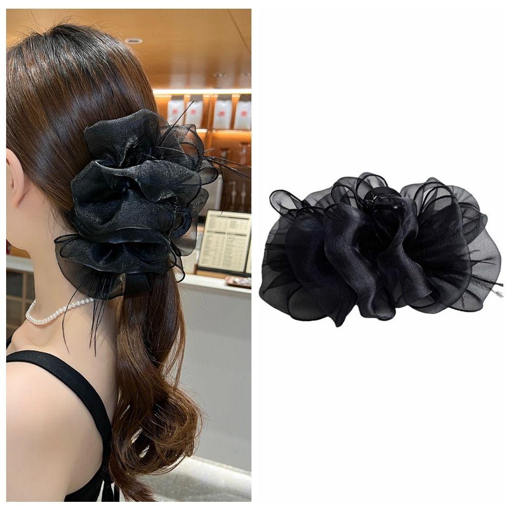 

Большой бант из перьев, заколка в виде акулы, марлевая сетка, заколка для хвоста, элегантный бант, коготь для волос, леди