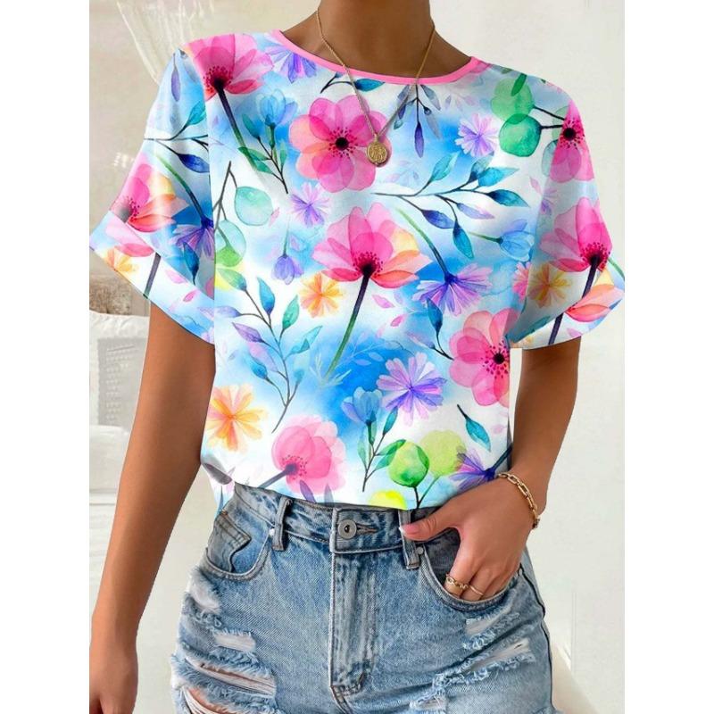 Summer Calf Print Women's Commuting Round Neck Short Sleeved Shirt T-Shirts Women’s