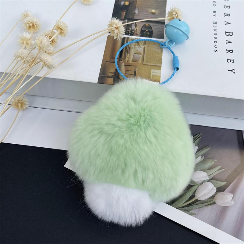 Cute Mushroom Rabbit Fur Key Chains Girls Schoolbag Pendant Women Bag Charm Ornaments Car Keyring Keychain for Women