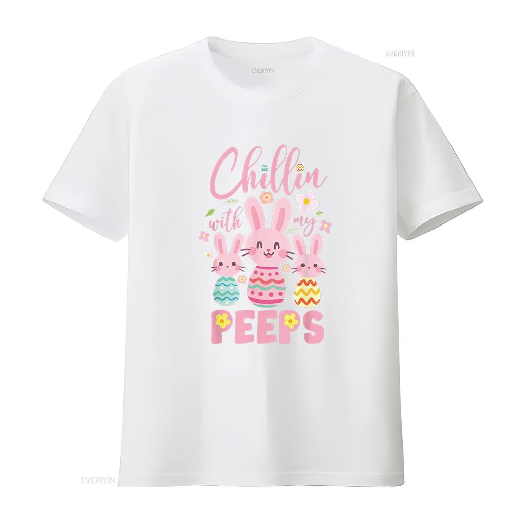 Chillin with My Peeps Funny Bunny Easter Day LOVE T Shirt vintage Washed fashion Versatile streetwear Soft designer clothes