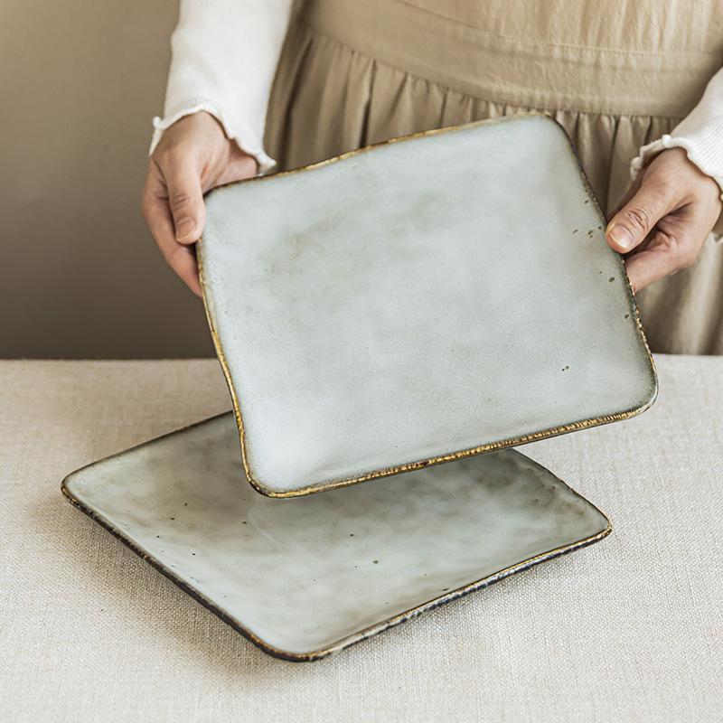 Kiln-Changed Ceramic Square Plate, Minimalist Style Square Plate, Household Large Plate, Dining Plate, Fruit Plate, Restaurant Dish, Practical Tray