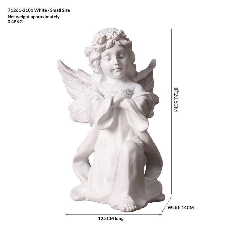 White Resin Praying Angel Figurines With Delicate Wings Floral Crown For Home Desktop Shelf Decor
