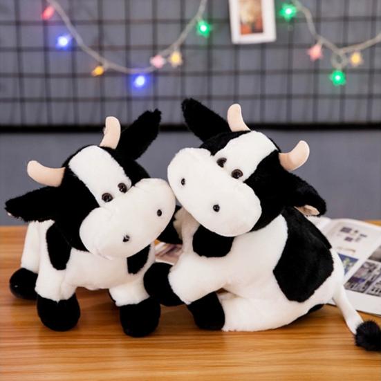 Realistic Plush Cow Toy Soft Stuffed Animal with Black & White Spots Cuddly Companion Birthday Gift for Boys Girls