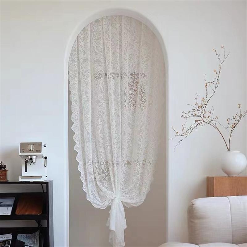 Vintage Lace Curtains  Romantic Semi Sheer Floral Lacy Curtain for Living Room, Elegant Window Drapes for Bedroom with Pearls