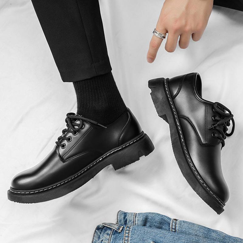 Herren Kleine Lederschuhe Lässige Lederstiefel Kleine Martin Stiefel Business Kleid Schwarz Großer Kopf Werkzeugschuhe Herren Arbeit Herrenschuhe