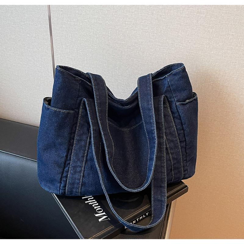 

Canvas bag denim shoulder messenger bag women s large capacity casual hand carry women s cloth bag tide темно-синий