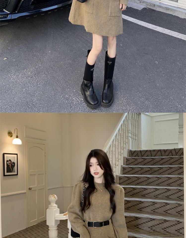 Chic Korean Style Knitted Sweater Dress for Autumn & Winter - Slimming Waist, Thick Base Layer
