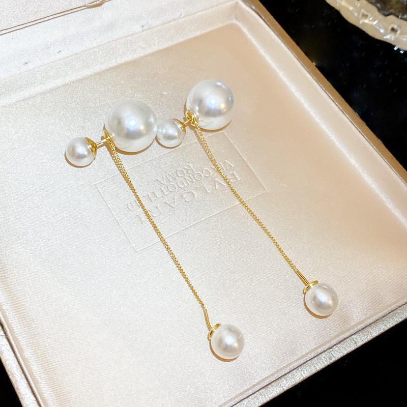 French Retro Luxury Silver Pearl Tassel Stud Earrings - Elegant and Versatile for Women