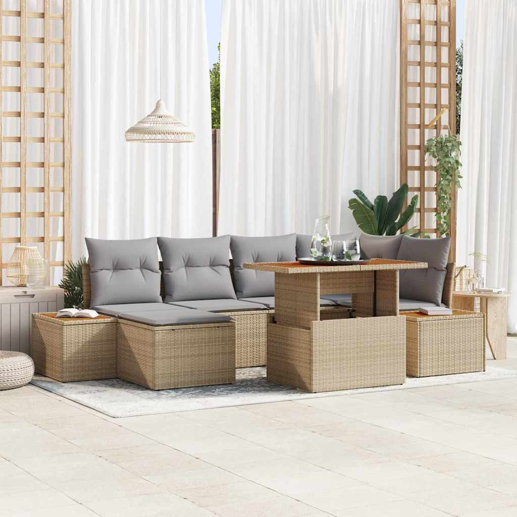 Garden Dining Set with Cushions 7 pcs Beige and Grey