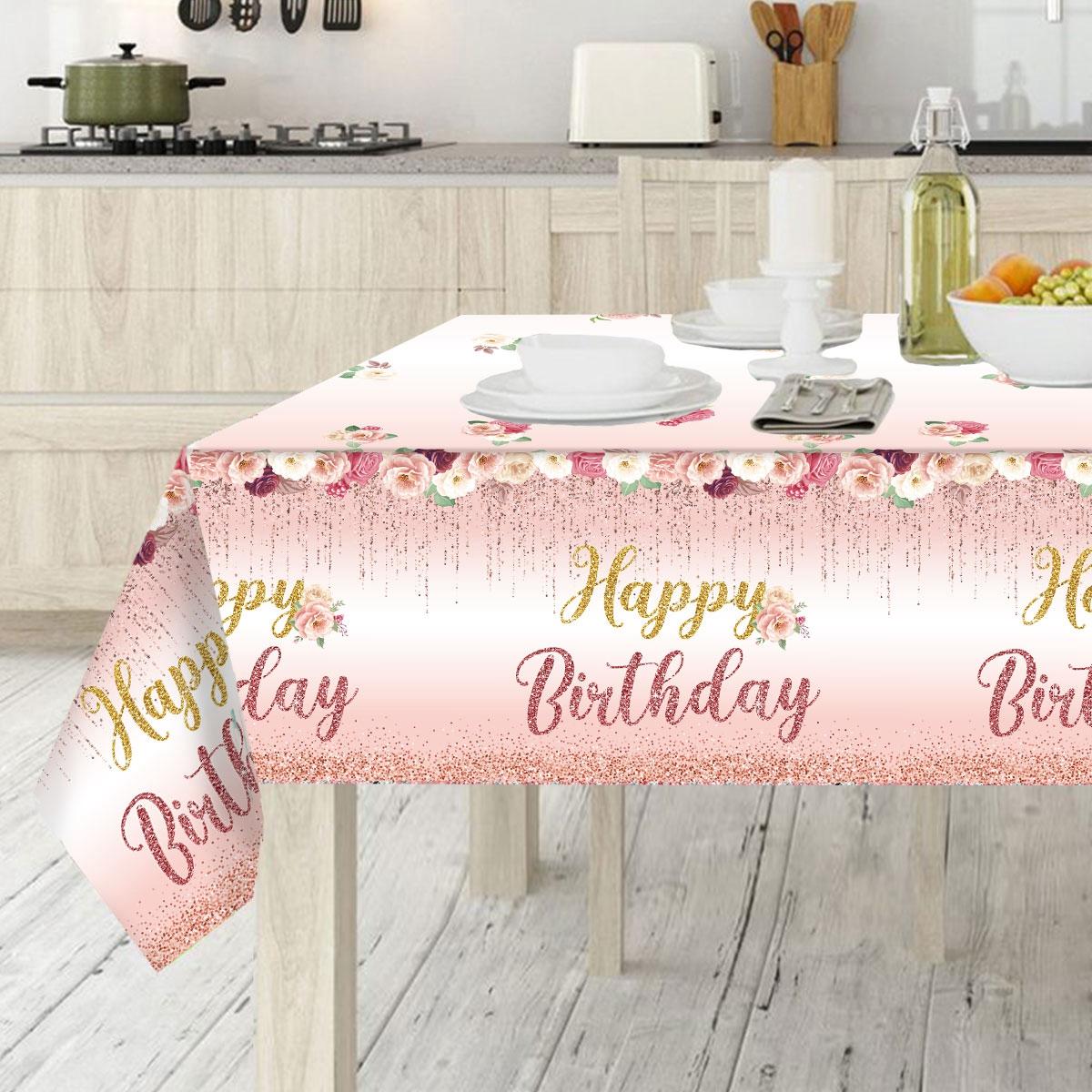 

1PC Spring Floral Birthday Tablecloth 220*130cm Plastic Disposable Table Cover Party Decor for Girl Pink Birthday Party Supplies