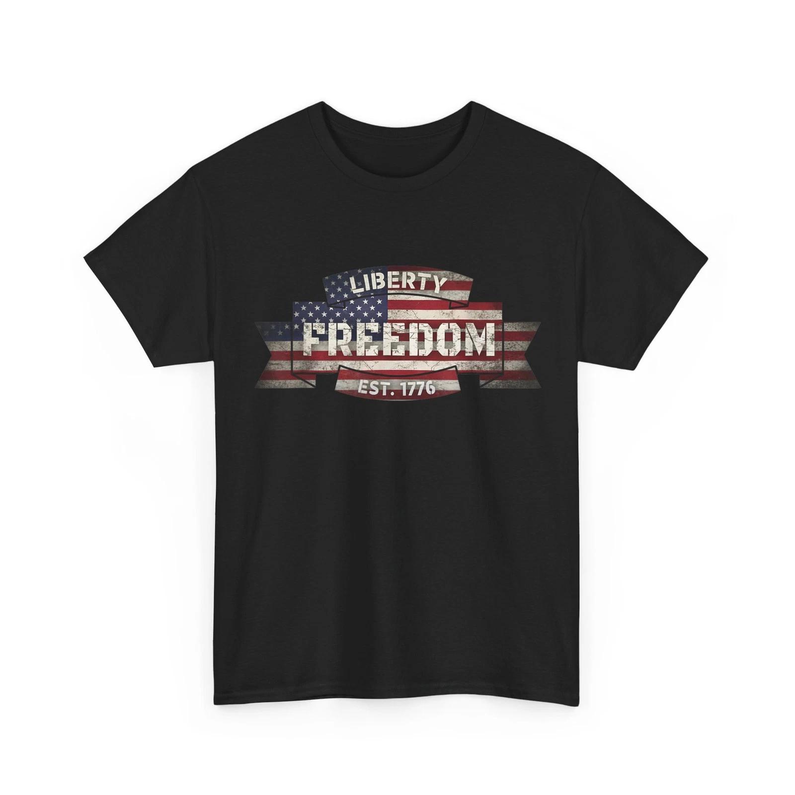 Liberty Freedom Est 1776 Distressed USA Flag T shirt L