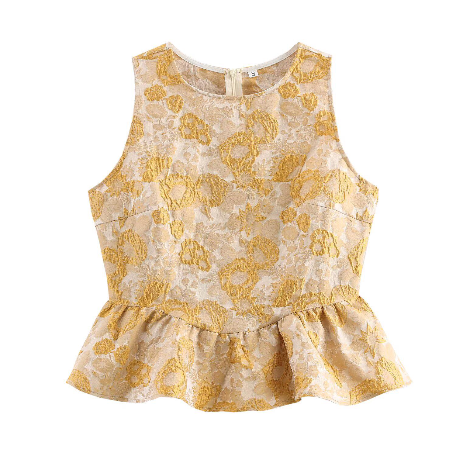 

Женская мода весна 2025: Топ без рукавов с оборкой в европейском и американском стиле L