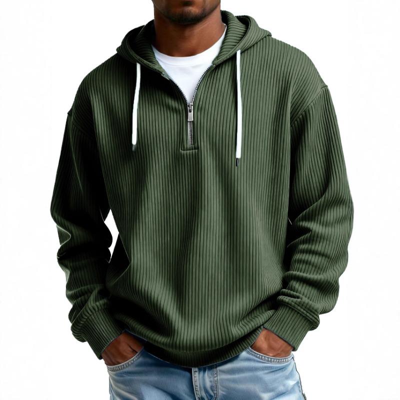 Men's Quarter-Zip Long Sleeve Hooded Sweatshirt Loose Casual.