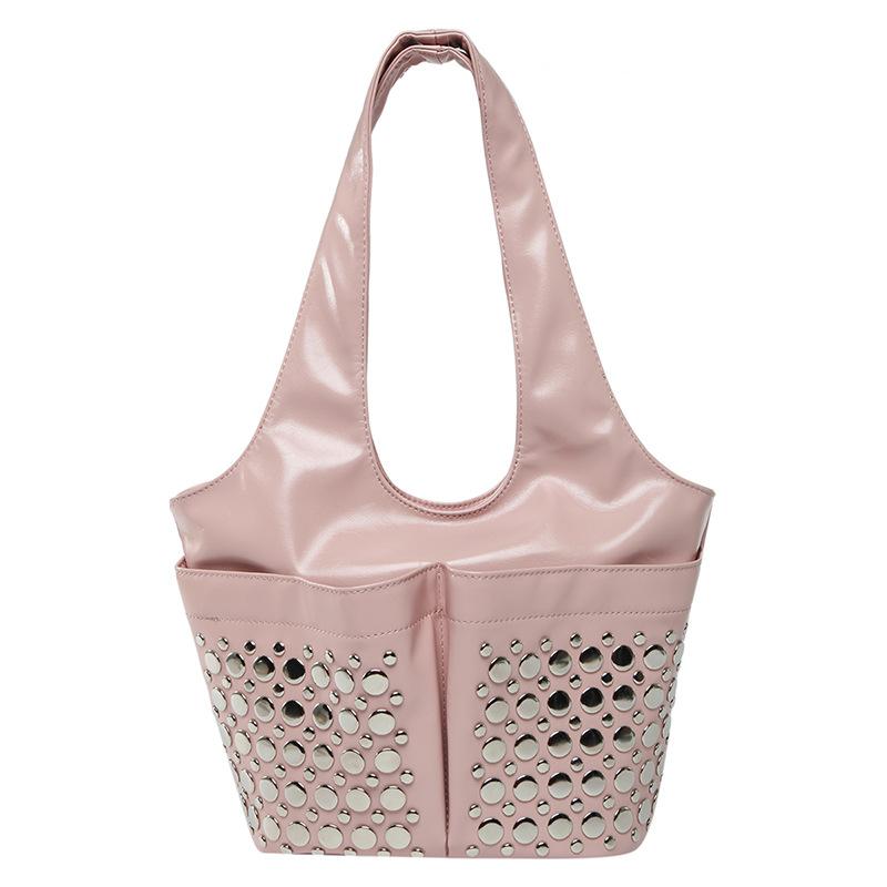 Women bags women's bags 2025 new European and American fashion rivet shoulder bag large capacity hand bucket bag