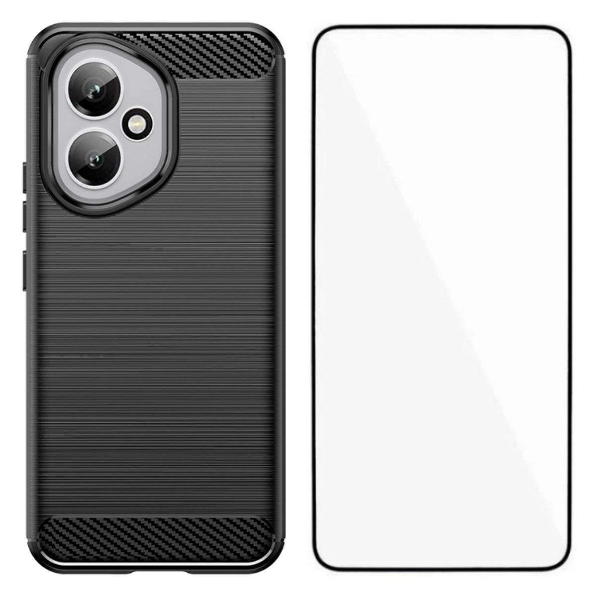 

For Honor 400 5G (Global) Case with Screen Film WANLONFENG LS Series Big Lens Hole Brushed Texture TPU Phone Cover Black