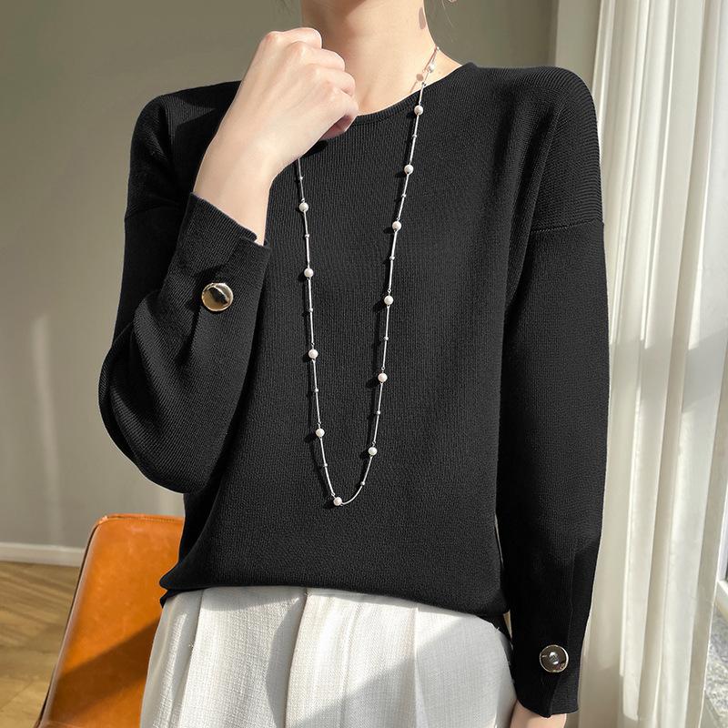 

Весенне-осенний женский бархатный пуловер Andi с круглым вырезом, рубашка с узкой нижней частью и внутренними рукавами с разрезом 2XL чёрный