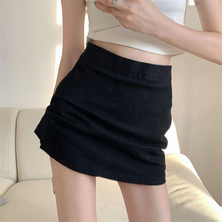 High Waist Versatile Skirt Women's Summer Thin Spice Girl Hip-wrapped Short Skirt Anti-light A-word Culottes High Waist Green Asymmetric Wrap Skort