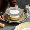 European Style Ceramic Western Steak Plate Golden Silver Pasta Plate Round Home Use Ceramic Fruit Salad Dessert Breakfast Dishes