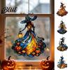 Halloween Glas-in-lood Decoraties Heks Acryl Zonenvanger Effect Raam Auto Hangend Ornament Gotisch Eng Decoratieve Ketting met Pompoen