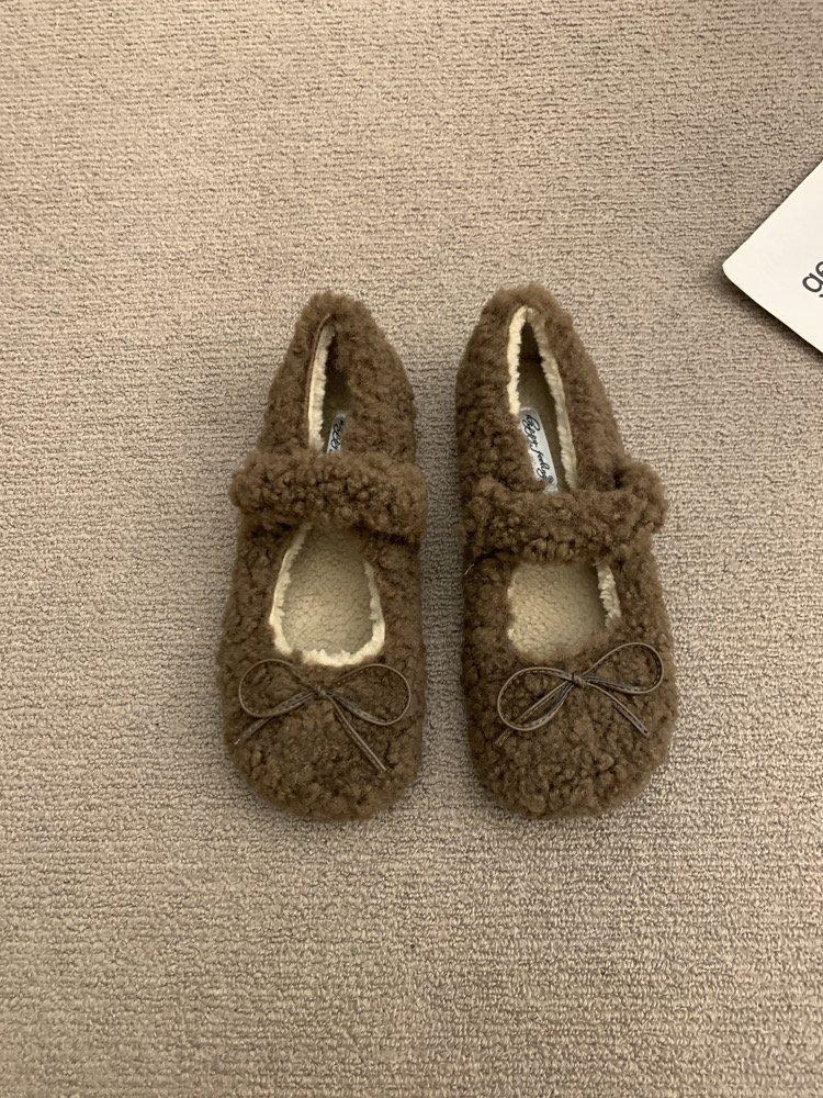 

Fairy wind lamb wool French wool shoes female 2025 winter new sole with Mary Jane Doudou cotton shoes 35