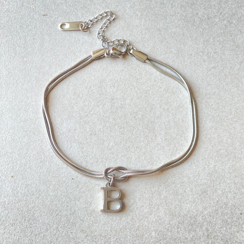 Valentine's Day Stainless Steel Herringbone & Snake Chain Bracelet with 26 Letters Pendant