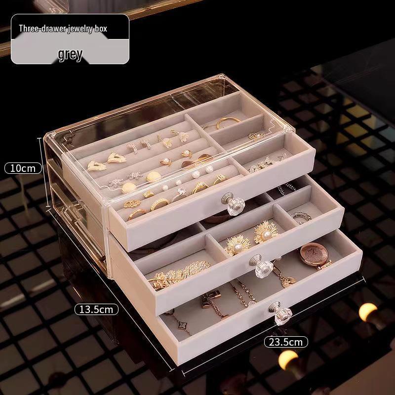 Transparent Multi-Layer Jewelry Storage Box with Drawers for Rings, Earrings, and Necklaces
