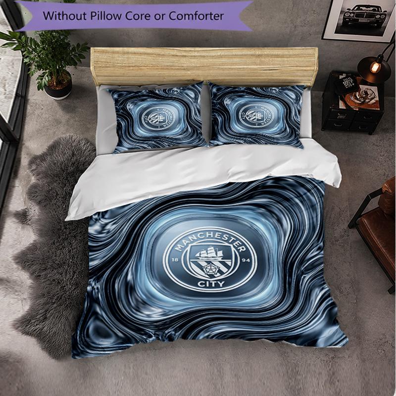 Manchester City Pattern 3 Pieces Bedding Set Soft Microfiber Duvet Cover with Pillow Cases for Bedroom