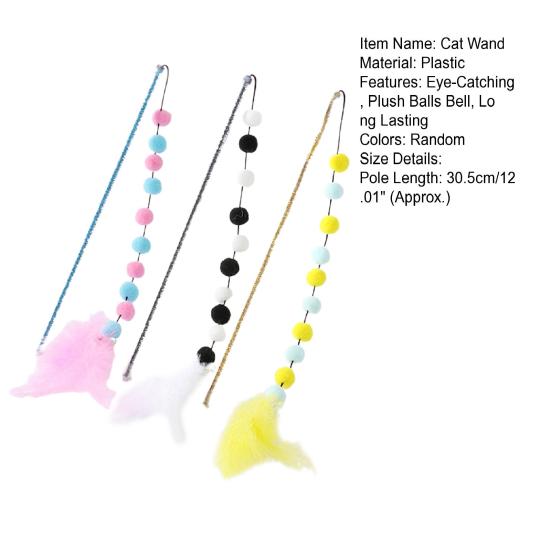 Cat Wand Colorful Feather Plush Balls Bite-Resistant Long Pole Comfortable To Grip Entertaining
