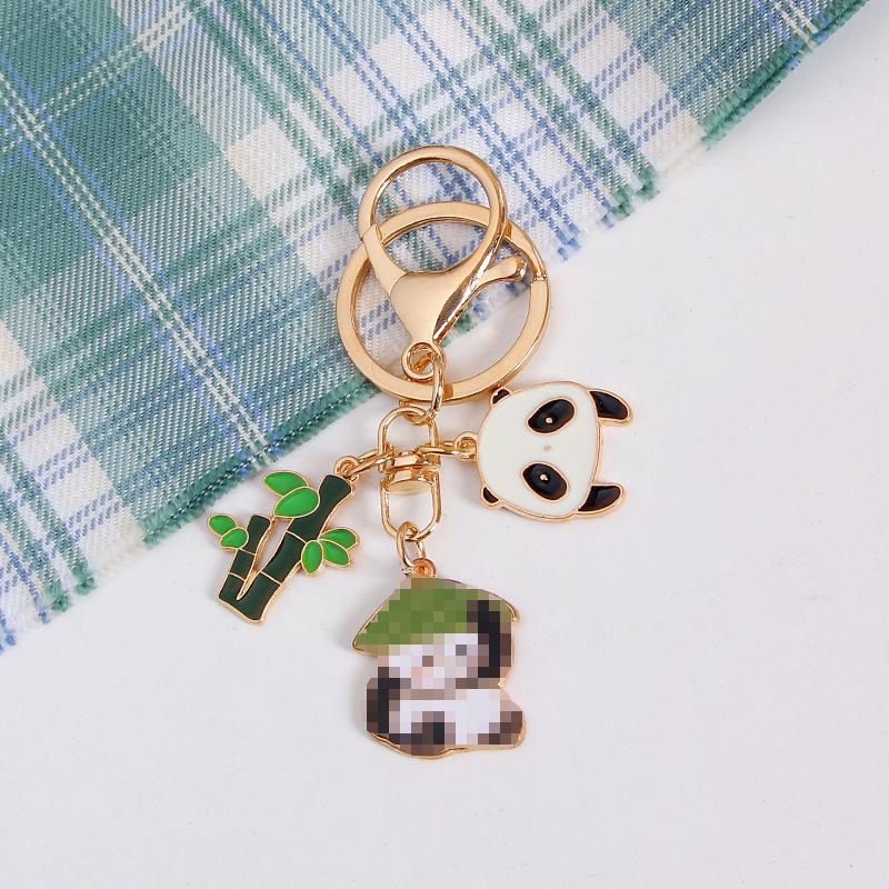 Panda Bamboo Cartoon Metal Keychain Pendant - Cute Alloy Accessory