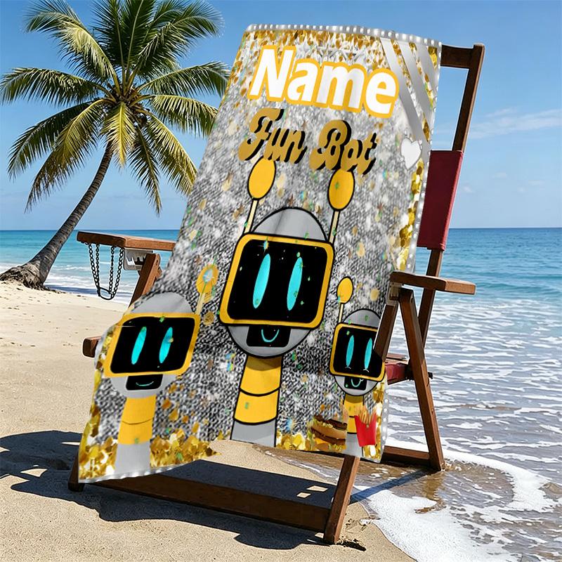 Custom Name Personalized Cosmic Bot Crew Print Beach Towel, for Trip Camping Beach Party Home Decor, Birthday Gift for Family & Friends