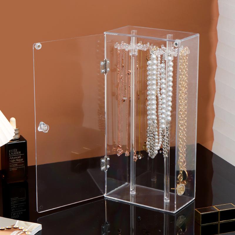Suport Acrilic pentru Coliere cu Ușă Etanșă la Praf - Cutie Organizatoare de Bijuterii pentru Birou