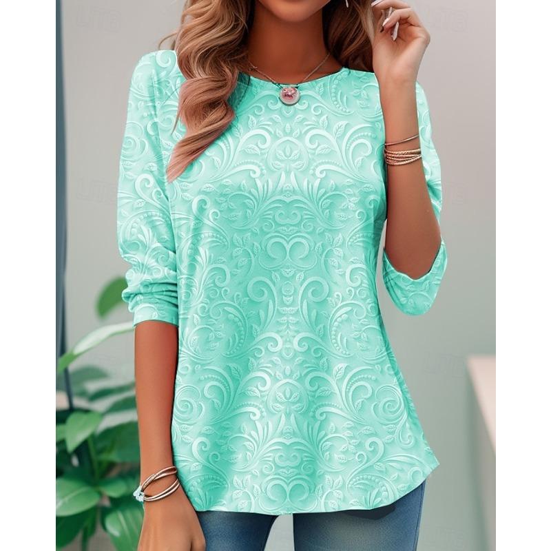 Women's T shirt Long Sleeve Crew Neck Long Sleeve Tunic 3D Print Floral Elegant Vintage Regular Tops