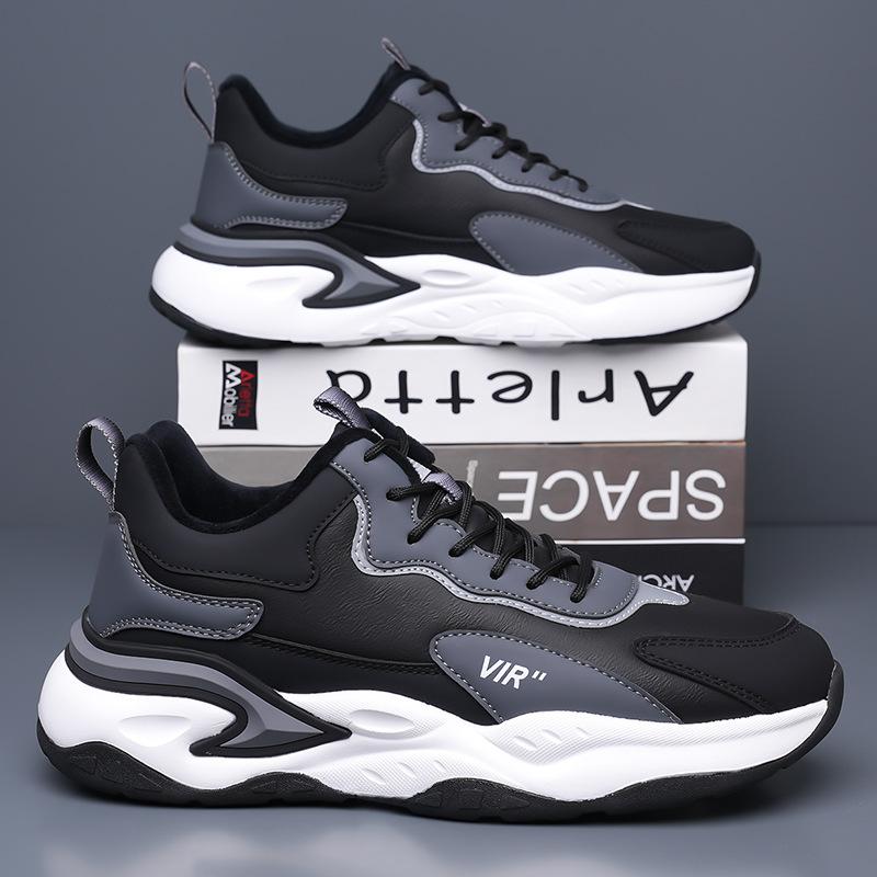 Men's Shoes Spring and Summer New Leather Mesh Casual Sports Shoes Versatile Breathable Soft Sole Non-slip Lightweight Running Shoes