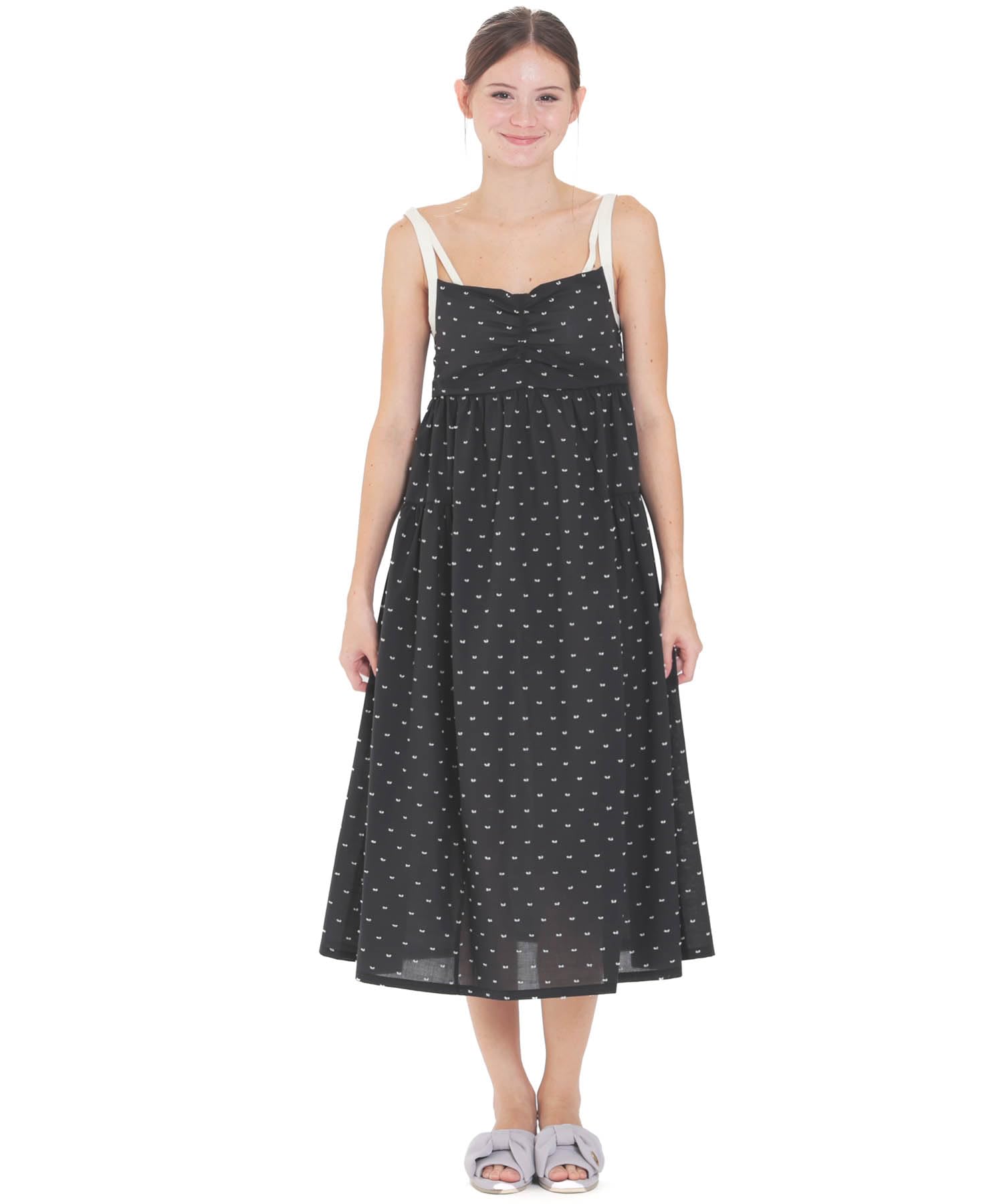[Narue] Nightgown Cotton Cut Dobby Summer Dress Women s Black M