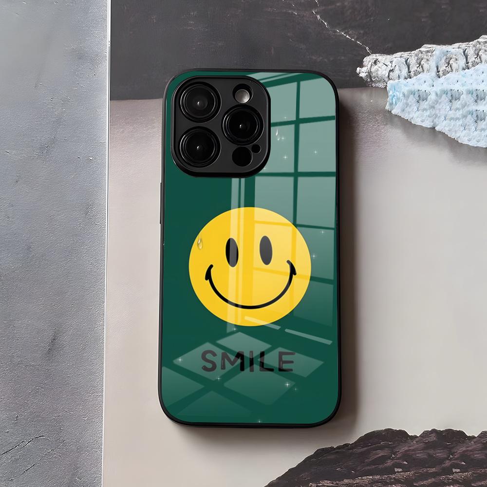 Anime Smile Phone Case For IPhone 17 Air 16 E Pro Max 15 14 13 Mini 12 Pro 11 Max Plus Black Glass Cover