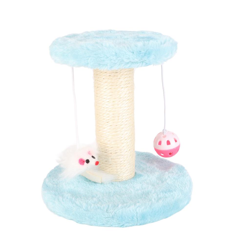 Cat Scratching Post Interactive Soft Plush 2 Layers Sisal Rope Scratcher Tree for Indoor Cats Kittens Blue
