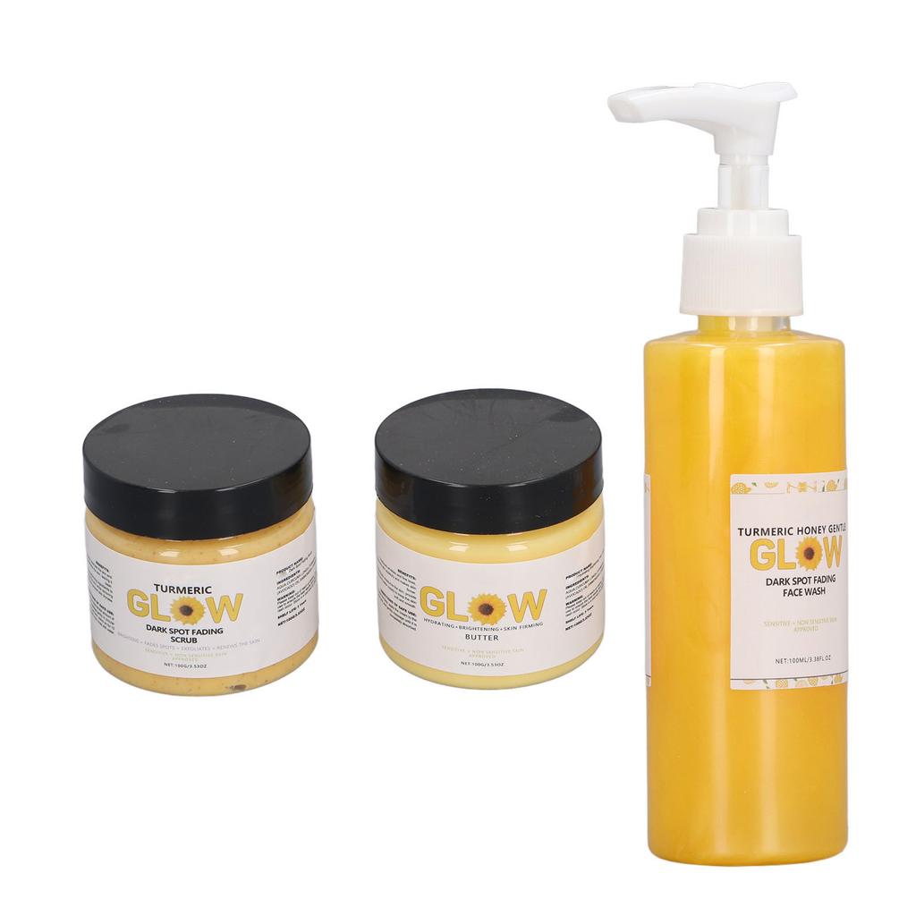 Turmeric Skin Care Set with 100g Face Scrub 100ml Facial Wash Brightening Firming Pimple Removal Hydrating Moisturizer