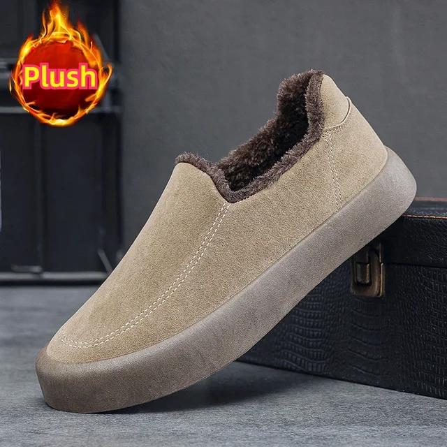 Fashion Men's Warm Cotton Shoes New Winter Fashion with Plush Low Top Board Shoes Suede Thick Sole Comfortable Casual Cotton Shoes