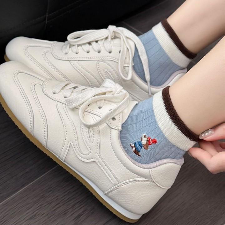 Women's Cute Cartoon Embroidered Ankle Socks - Breathable, Thin, Color Block, Ribbed Cuff for Spring/Summer