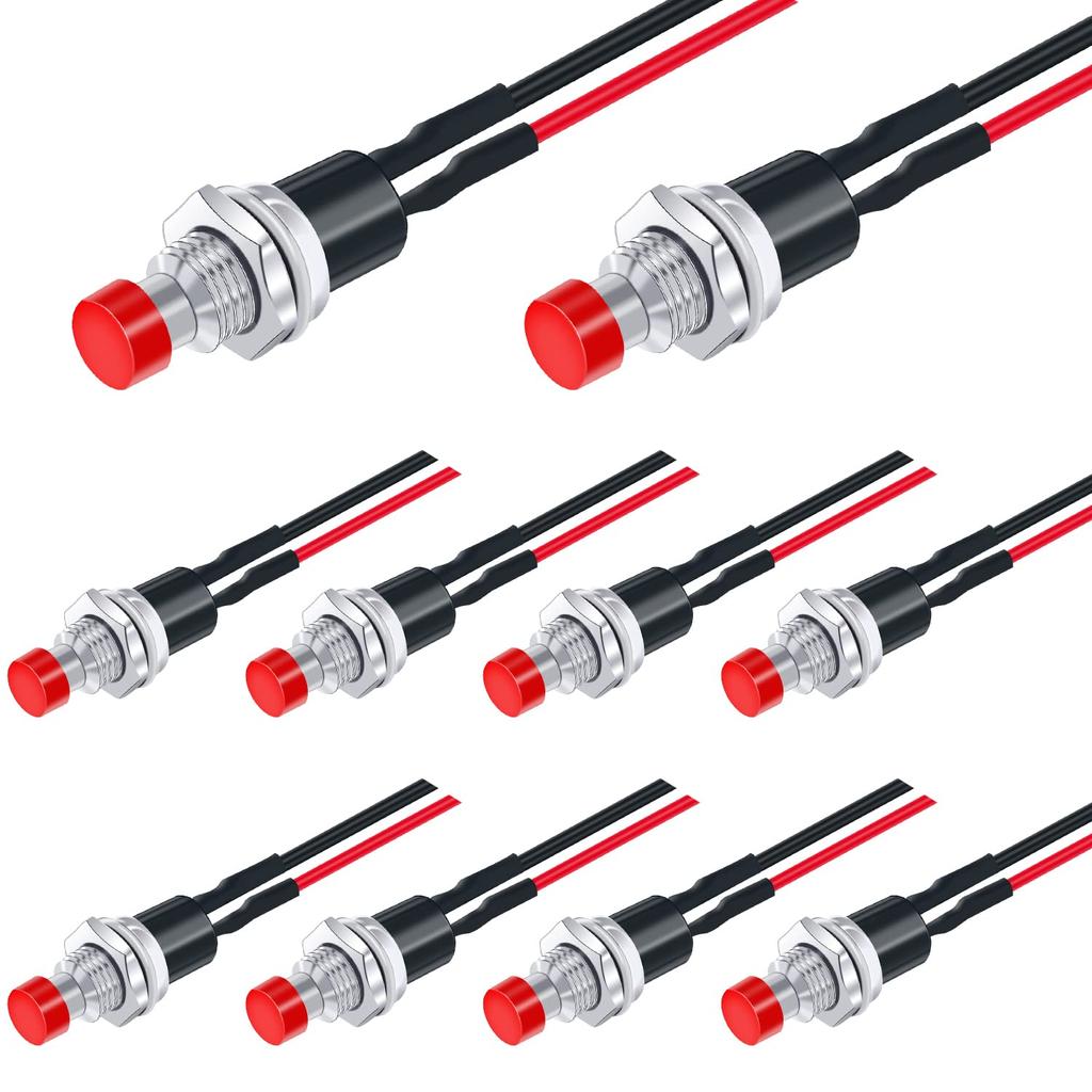 12Pcs 1A 250V AC 2 Pins SPST 6 Colors Normal Open Mini Momentary Push Button Switch with Pre-soldered Wires PBS-110-X6C