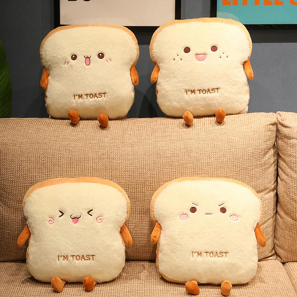 Sliced Bread Plush Pillow,Funny Toast Bread Stuffed Pillow,Adorable Expression Food Plush Nap Pillow with Hand Pocket Seat Cushion Great Gift Choice