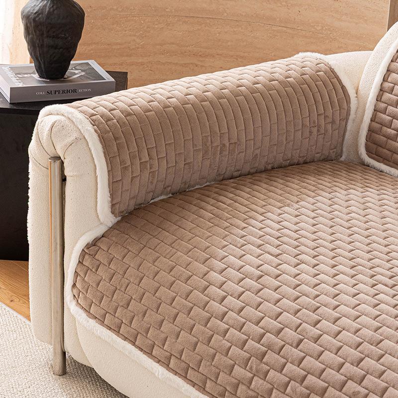 New High-End Simple Plush Sofa Cover Autumn Winter Heat Retention Warm Non-Slip Fixed Cushion Sofa Cover Cat-Scratch Resistant