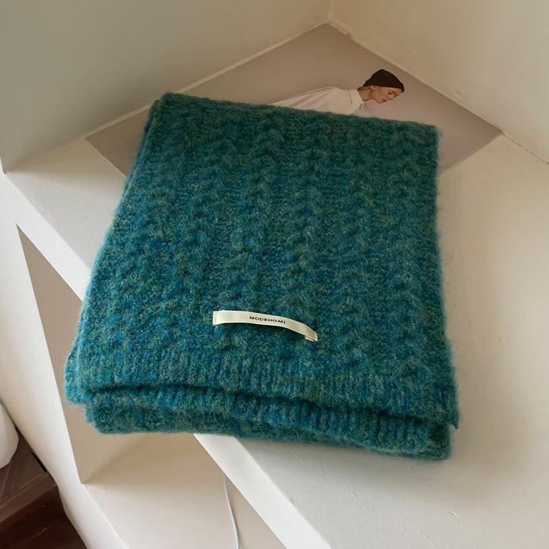 Retro Twist Long Label Knitted Wool Scarf for Women Autumn and Winter Korean Style Versatile Warm and Thickened Student Scarf Couple Style