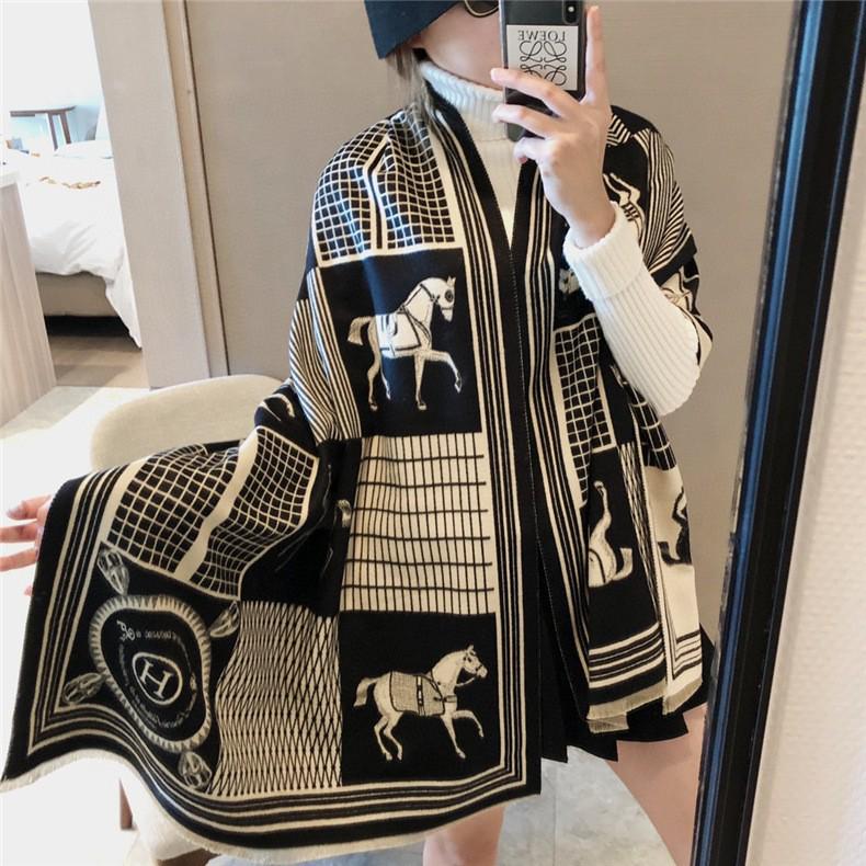 Korean-Style Houndstooth Faux Cashmere Scarf Shawl for Women - Thickened Double-Sided Winter Neck Warmer