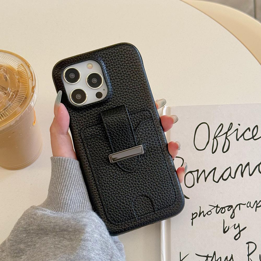 For iPhone 15 Pro Case with Card Slots Litchi Texture Leather+PET Phone Cover