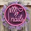 1pc Pink Neon Sign Nail Salon Decor, 20x20cm Round Laser Cut Iron Wall Art Hanging
