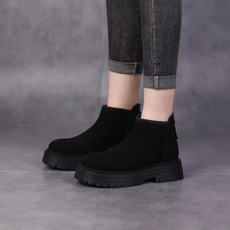 Thick-soled Martin Boots Women's British Style 2025 Autumn and Winter New Velvet Versatile Non-slip British Style Round Suede Short Boots